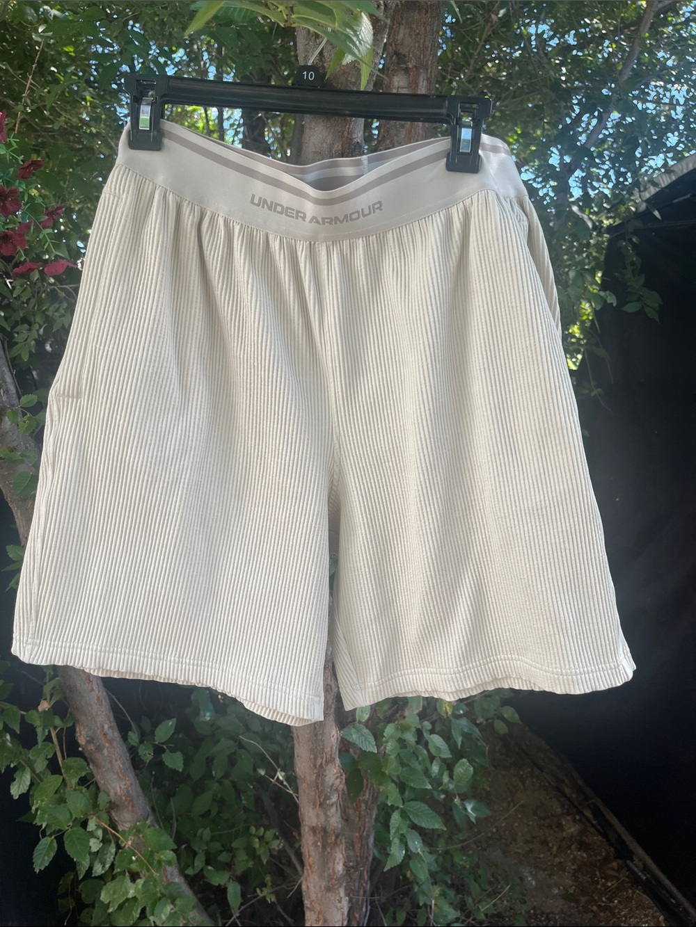 Under Armour Men's Cream Ribbed Athletic Shorts with Logo Waistband